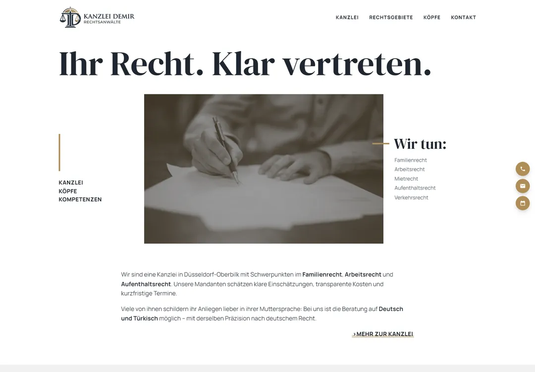 Startseite der Musterkanzlei Kanzlei Demir