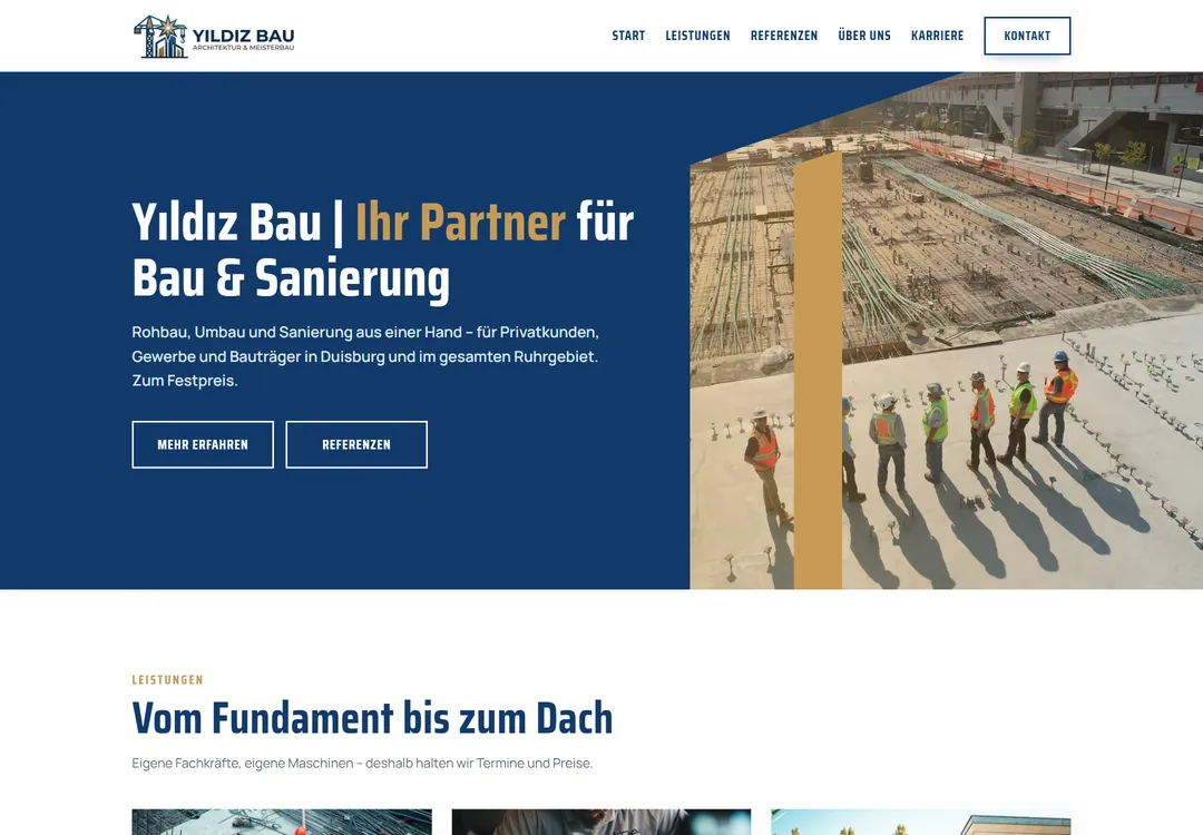 Startseite des Muster-Bauunternehmens Yıldız Bau